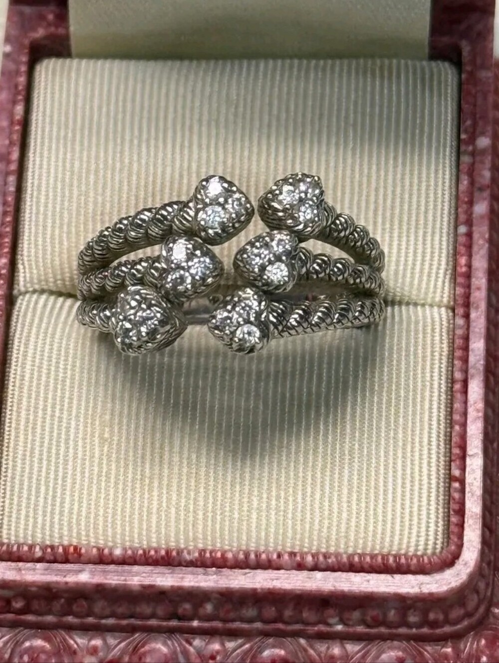 Judith Ripka Sterling Silver Heart Bypass Ring SZ 10.5